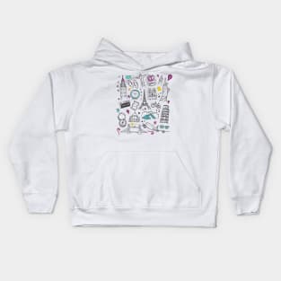 Around the World Travel Doodle - Travelling Kids Hoodie